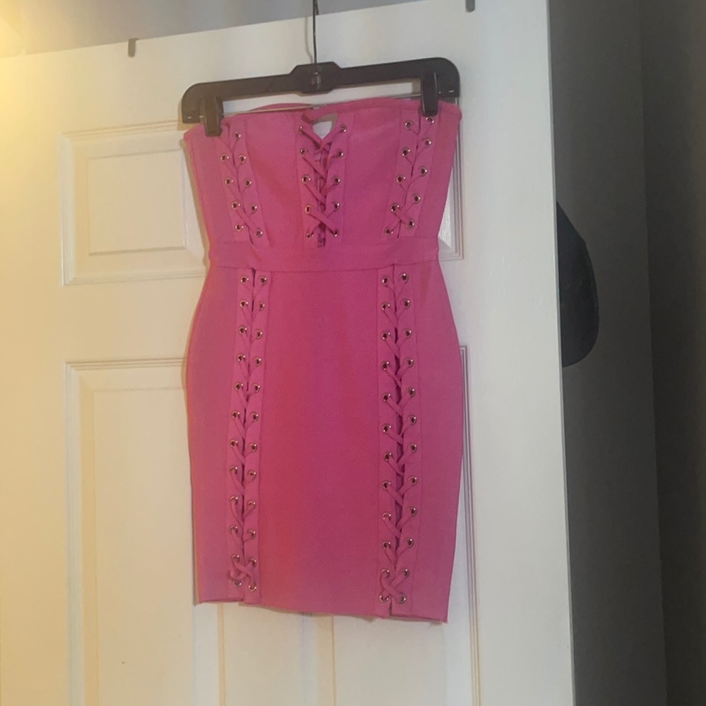 Pink cut out bandage dress